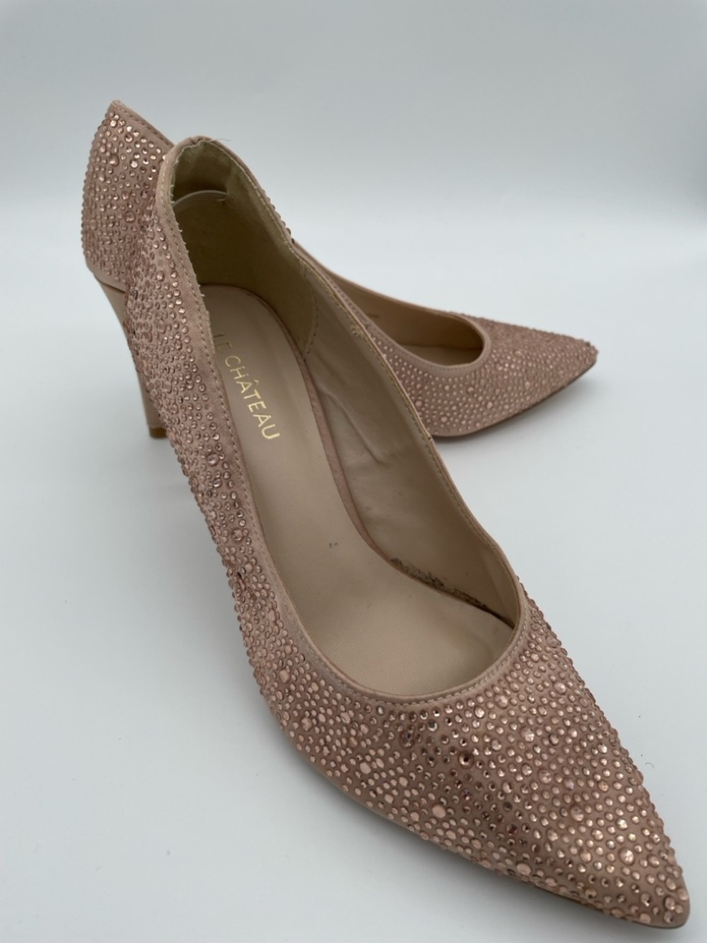 Le Château Nude /Blush  Rhinestone Pointed Toe Heels | Sparkly Stiletto Pumps
